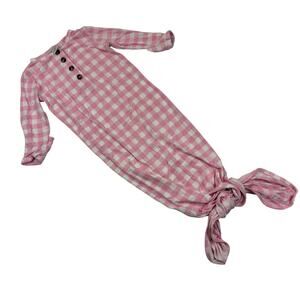 Lou Lou & Co. Pink Gingham Check Baby Girls Knot Gown, 3/6m